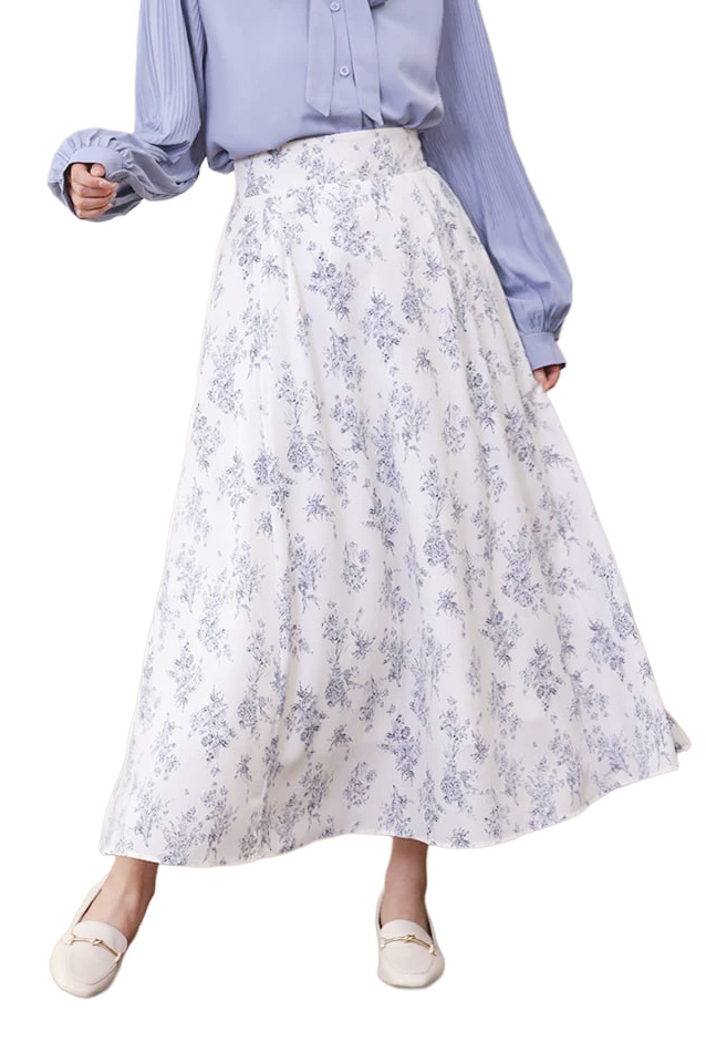 フラワープリントバックゴムフレアスカート