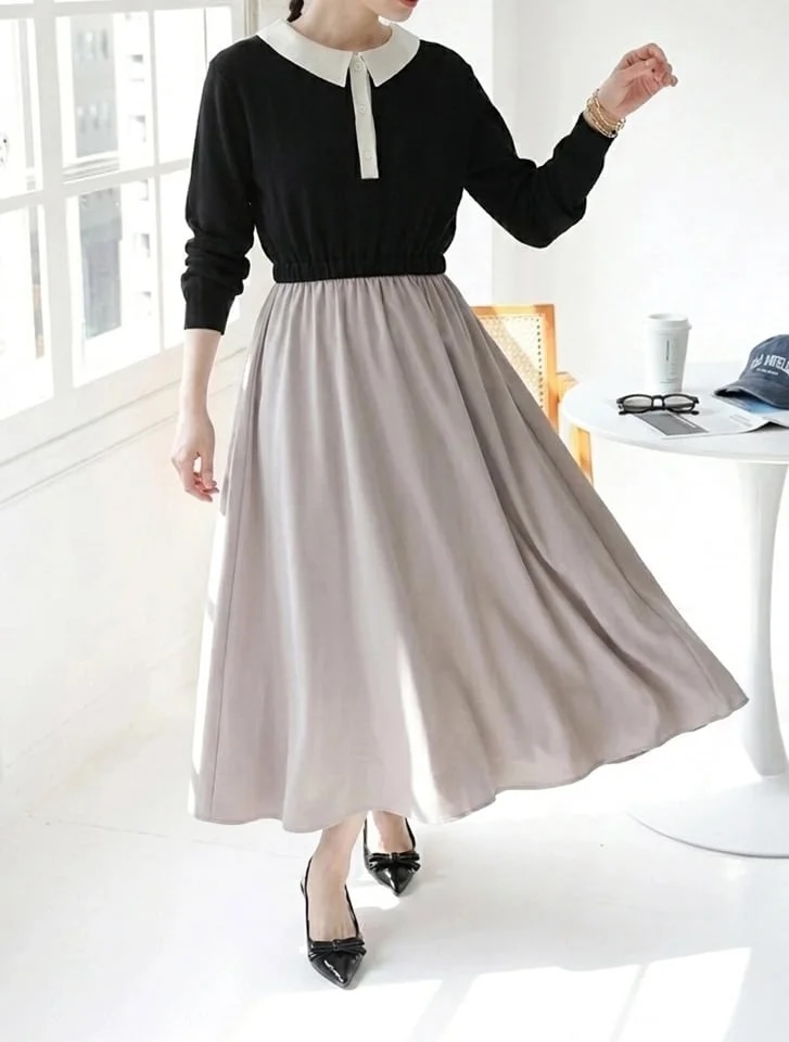 【U150サイズあり】衿付きドッキングワンピース